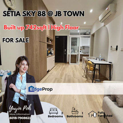 Setia Sky 88 @ JB Town High Floor 2Bed 1Bath fully furnished for Sale, Johor, Johor Bahru