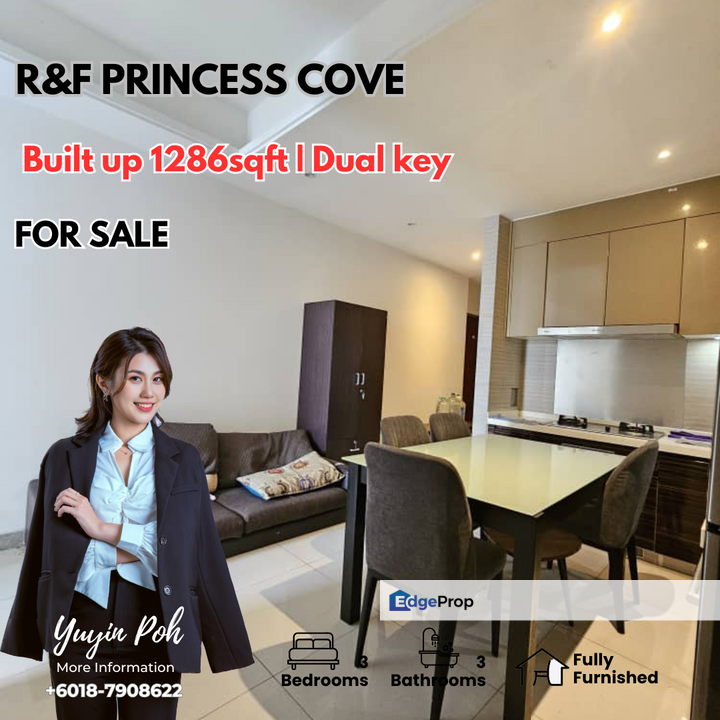 R&F Princess Cove Dual Key Mid Floor fully furnished for Sale, Johor, Johor Bahru