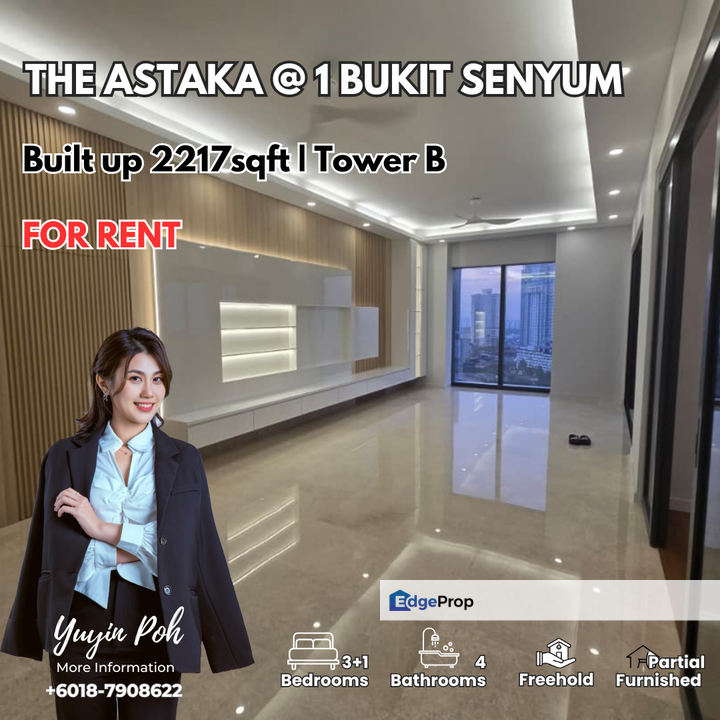 The Astaka @ 1 Bukit Senyum Tower B Partially Furnished for Rent, Johor, Johor Bahru