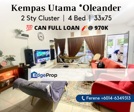 Full Loan , Oleander , Kempas Utama , 2 Storey Cluster , Johor, Johor Bahru