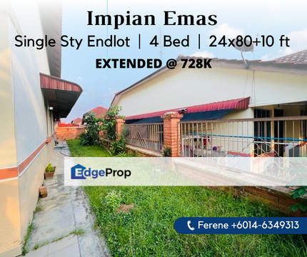 Impian Emas , Single Storey Endlot with 10ft Land , Johor, Skudai