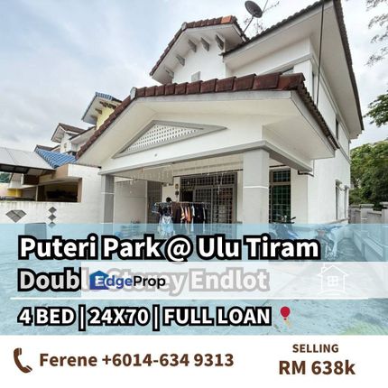 Full Loan , Puteri Park , Double Storey Endlot , Johor, Ulu Tiram