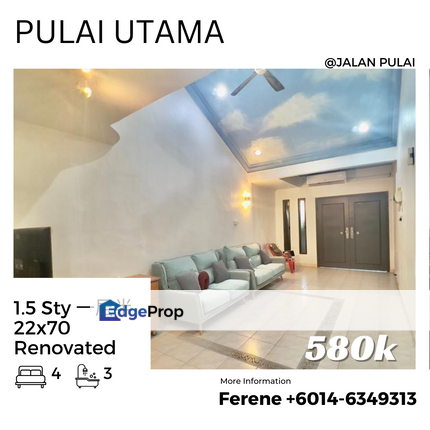 Pulai Utama , 1.5 Storey , Renovated , Johor, Skudai