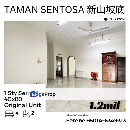 Taman Sentosa , Single Storey Semi D , JB Town , Johor, Johor Bahru