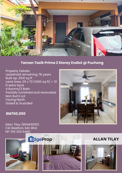 Taman Tasik Prima 2 Storey Endlot @ Puchong, Selangor, Puchong