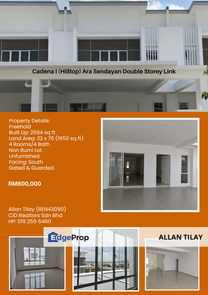 Cadena I (Hilltop) Ara Sendayan Double Storey Link, Negeri Sembilan, Seremban