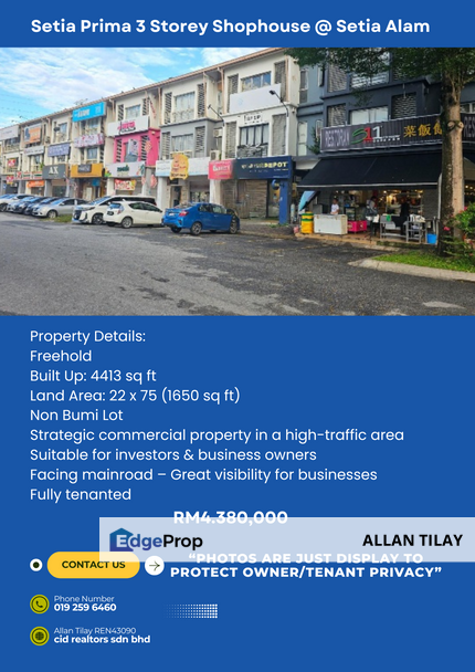 Setia Prima 3 Storey Shophouse @ Setia Alam, Selangor, Klang
