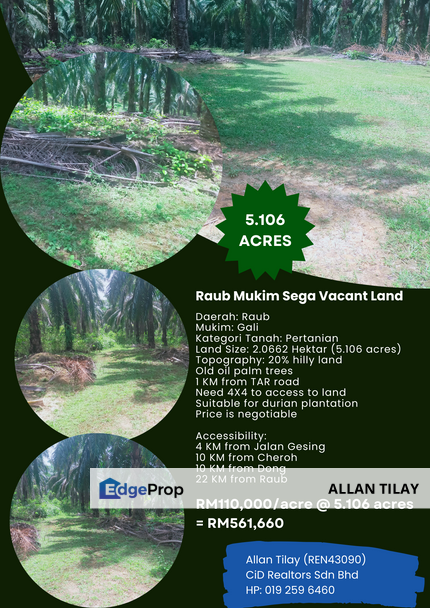 Raub Mukim Sega Vacant Land, Pahang, Sega