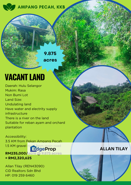 Ampang Pecah Kuala Kubu Bharu Vacant Land, Selangor, Hulu Selangor
