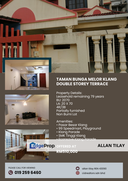 Taman Bunga Melor Klang Double Storey Terrace, Selangor, Klang