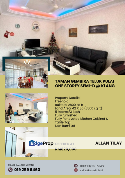 Taman Gembira Teluk Pulai One Storey Semi-D @ Klang, Selangor, Klang