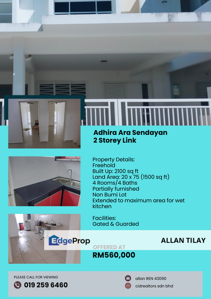 Adhira Ara Sendayan 2 Storey Link, Negeri Sembilan, Seremban