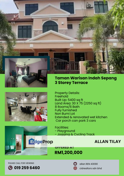 Taman Warisan Indah Sepang 3 Storey Terrace, Selangor, Sepang