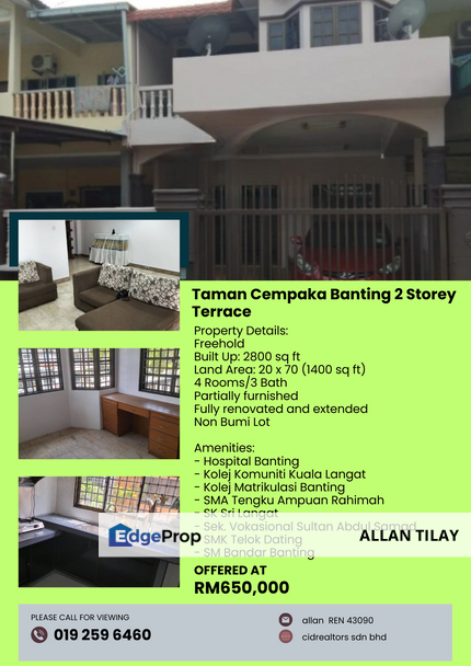 Taman Cempaka Banting 2 Storey Terrace, Selangor, Banting