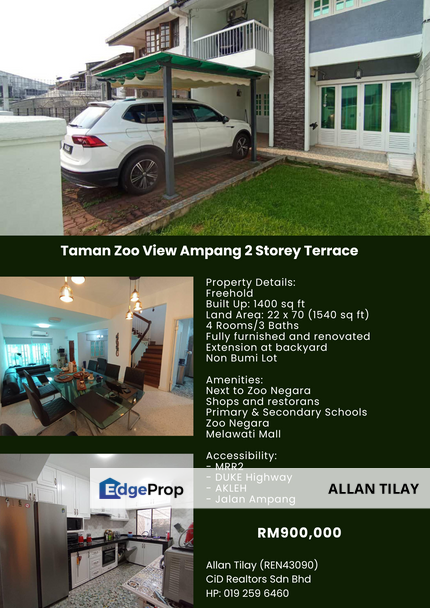 Taman Zoo View Ampang 2 Storey Terrace, Selangor, Ulu Kelang