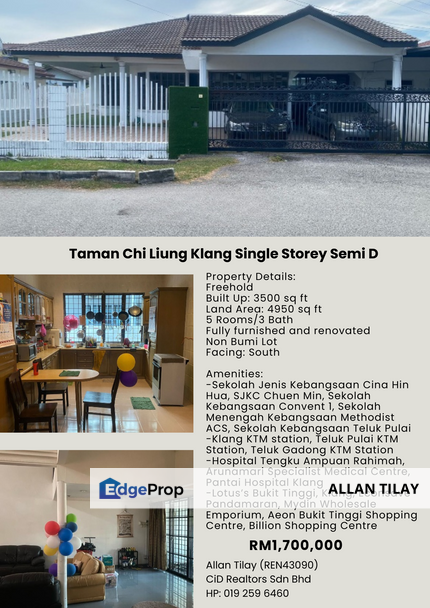 Taman Chi Liung Klang Single Storey Semi D, Selangor, Klang