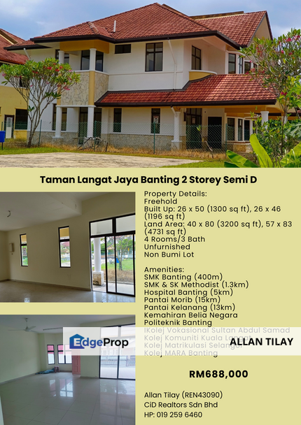 Taman Langat Jaya Banting 2 Storey Semi D , Selangor, Banting
