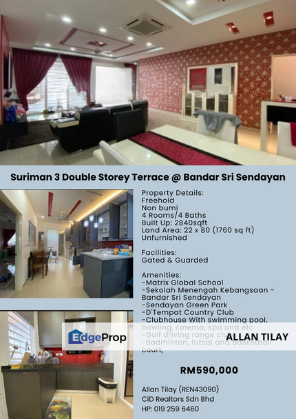 Suriman 3 Double Storey Terrace @ Bandar Sri Sendayan, Negeri Sembilan, Seremban