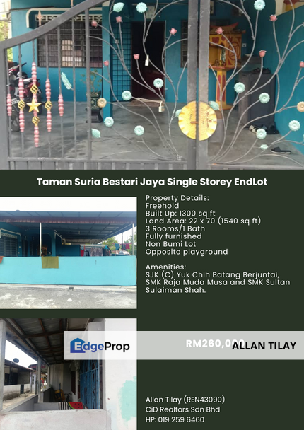 Taman Suria Bestari Jaya Single Storey EndLot, Selangor, Batang Berjuntai