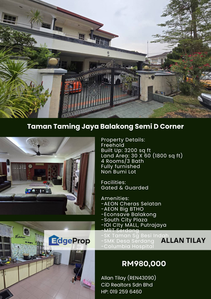Taman Taming Jaya Balakong Semi D Corner, Selangor, Balakong