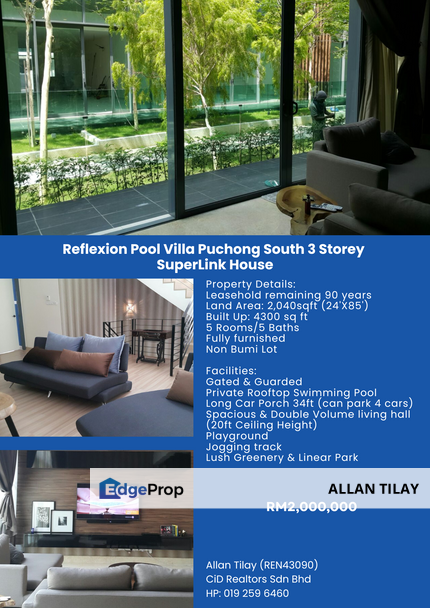 Reflexion Pool Villa Puchong South 3 Storey SuperLink House, Selangor, Puchong