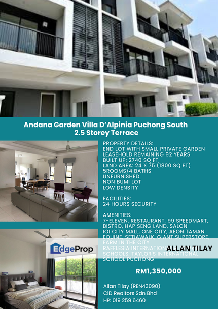 Andana Garden Villa D’Alpinia Puchong South 2.5 Storey Terrace, Selangor, Puchong South