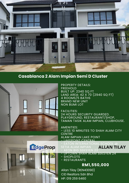 Casablanca 2 Alam Impian Semi D Cluster, Selangor, Shah Alam