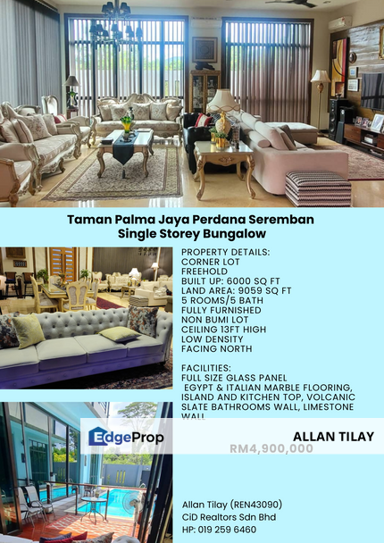 Taman Palma Jaya Perdana Seremban Single Storey Bungalow, Negeri Sembilan, Seremban