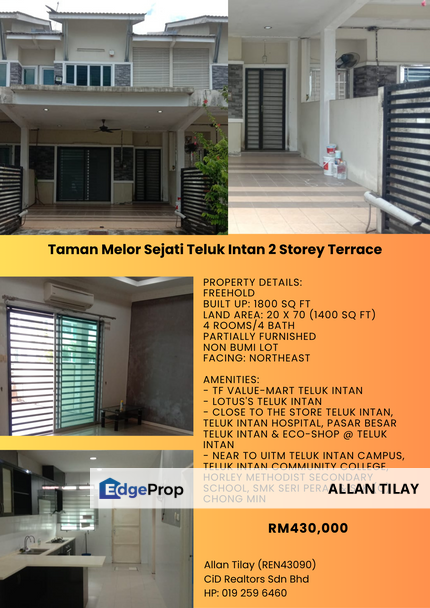 Taman Melor Sejati Teluk Intan 2 Storey Terrace, Perak, Hilir Perak