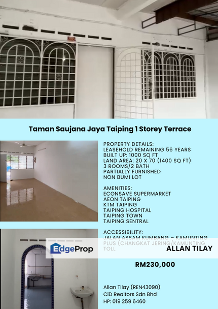 Taman Saujana Jaya Taiping 1 Storey Terrace, Perak, Taiping