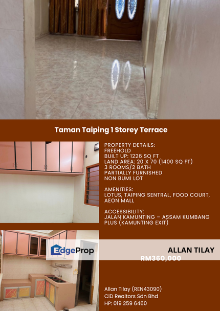Taman Taiping 1 Storey Terrace, Perak, Taiping