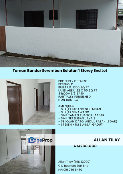 Taman Bandar Seremban Selatan 1 Storey End Lot, Negeri Sembilan, Seremban