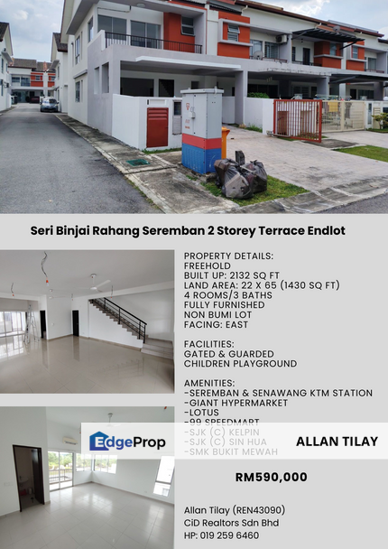 Seri Binjai Rahang Seremban 2 Storey Terrace Endlot, Negeri Sembilan, Seremban