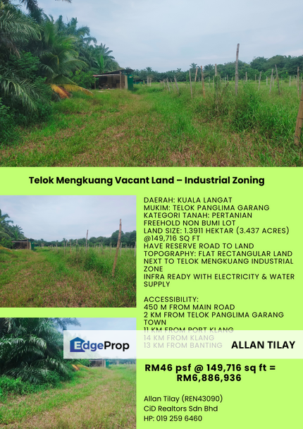 Telok Mengkuang Vacant Land – Industrial Zoning, Selangor, Klang