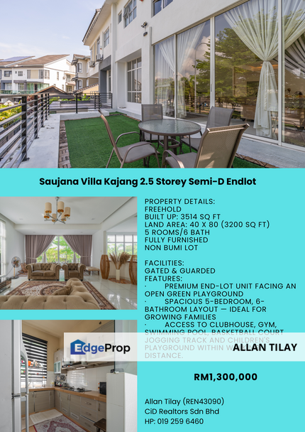 Saujana Villa Kajang 2.5 Storey Semi-D Endlot, Selangor, Kajang