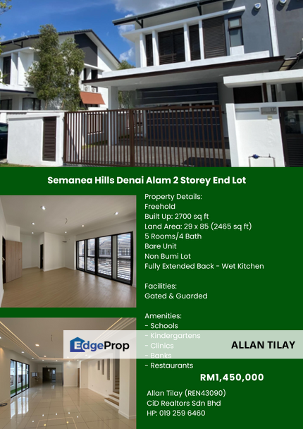Semanea Hills Denai Alam 2 Storey End Lot, Selangor, Denai Alam