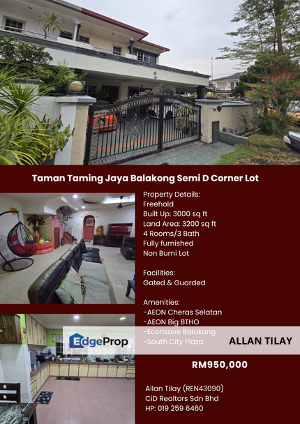 Taman Taming Jaya Balakong Semi D Corner Lot, Selangor, Balakong
