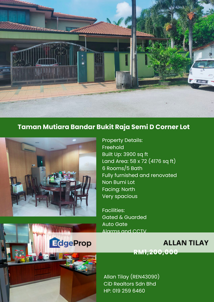 Taman Mutiara Bandar Bukit Raja Semi D Corner Lot, Selangor, Klang