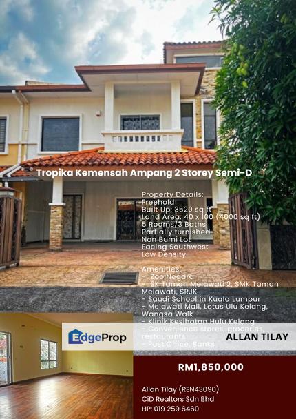 Tropika Kemensah Ampang 2 Storey Semi-D, Selangor, Taman Melawati