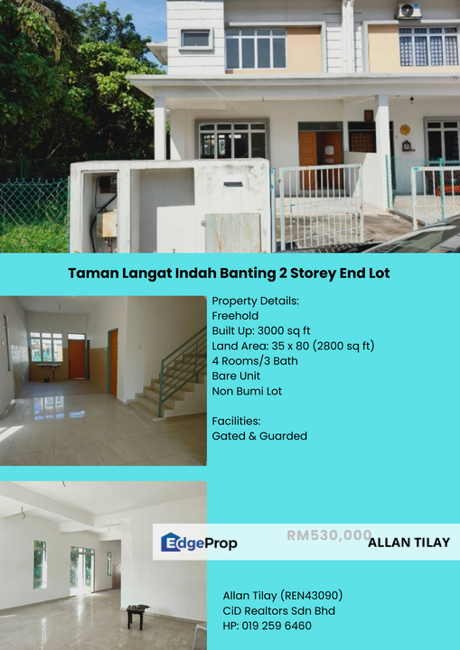 Taman Langat Indah Banting 2 Storey End Lot, Selangor, Banting
