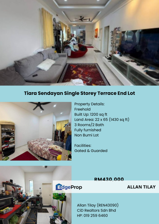 Tiara Sendayan Single Storey Terrace End Lot, Negeri Sembilan, Seremban