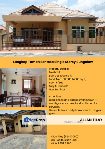 Langkap Taman Sentosa Single Storey Bungalow, Perak, Kampar