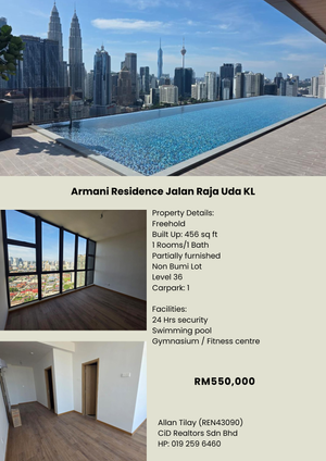 Armani Residence Jalan Raja Uda KL for Sale @RM550,000 By ALLAN TILAY ...