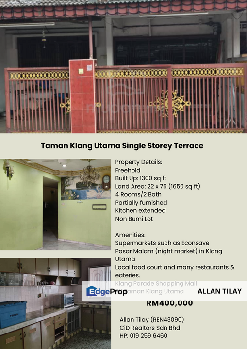 Taman Klang Utama Single Storey Terrace, Selangor, Klang