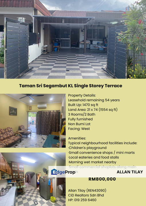 Taman Sri Segambut KL Single Storey Terrace, Kuala Lumpur, Segambut