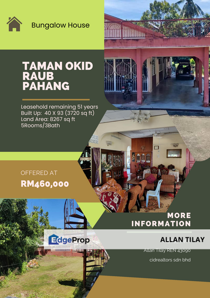 Raub Taman Okid 1 Storey Bungalow House, Pahang, Raub