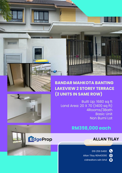 Bandar Mahkota Banting Lakeview 2 Storey Terrace (2 Units), Selangor, Banting