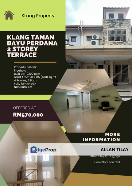 Klang Taman Bayu Perdana 2 Storey Terrace, Selangor, Klang