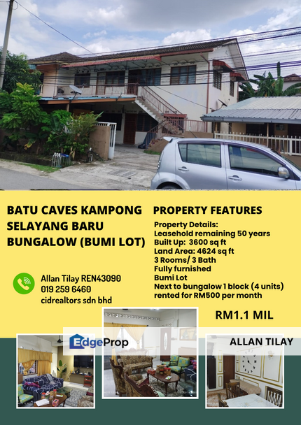 Batu Caves Kampong Selayang Baru Bungalow (Bumi Lot), Selangor, Batu Caves 