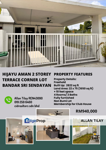 Bandar Sri Sendayan Hijayu Aman 2 Storey Terrace Corner Lot, Negeri Sembilan, Seremban